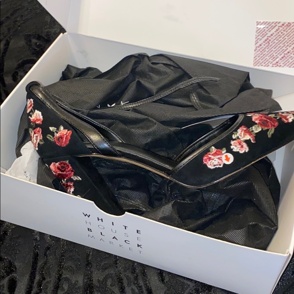 Floral embroidered heels